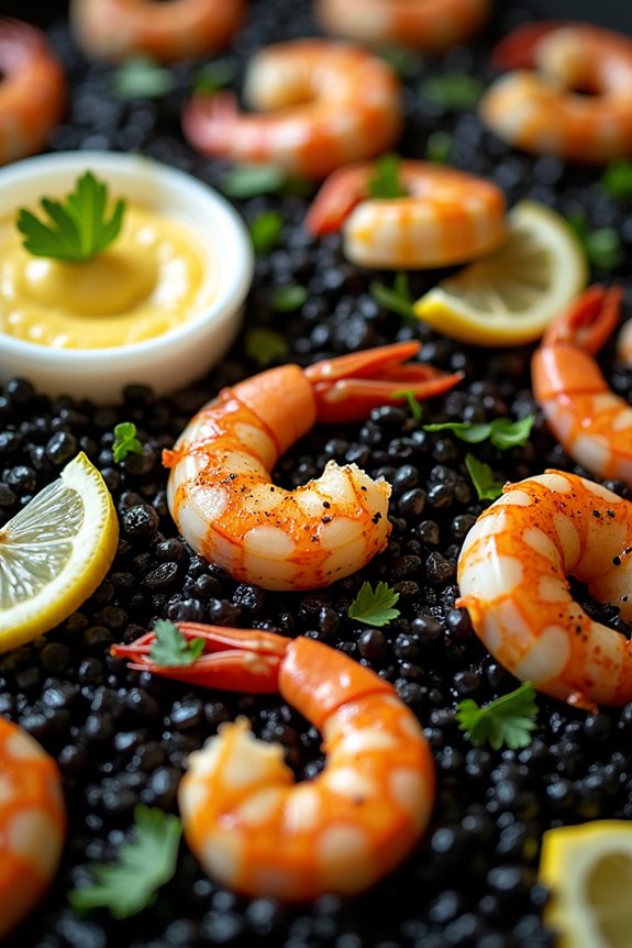 black seafood rice dish