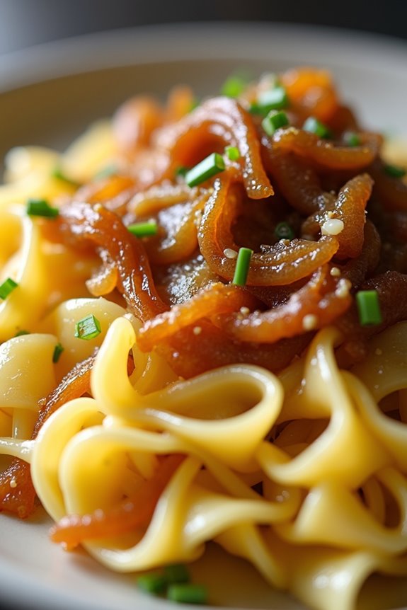 cheese noodles with onions