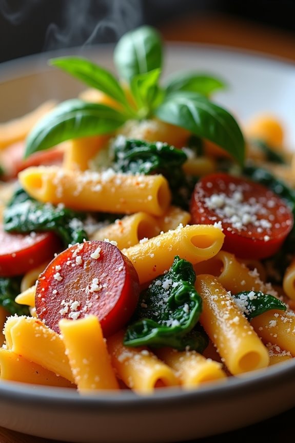 chorizo pasta with spinach