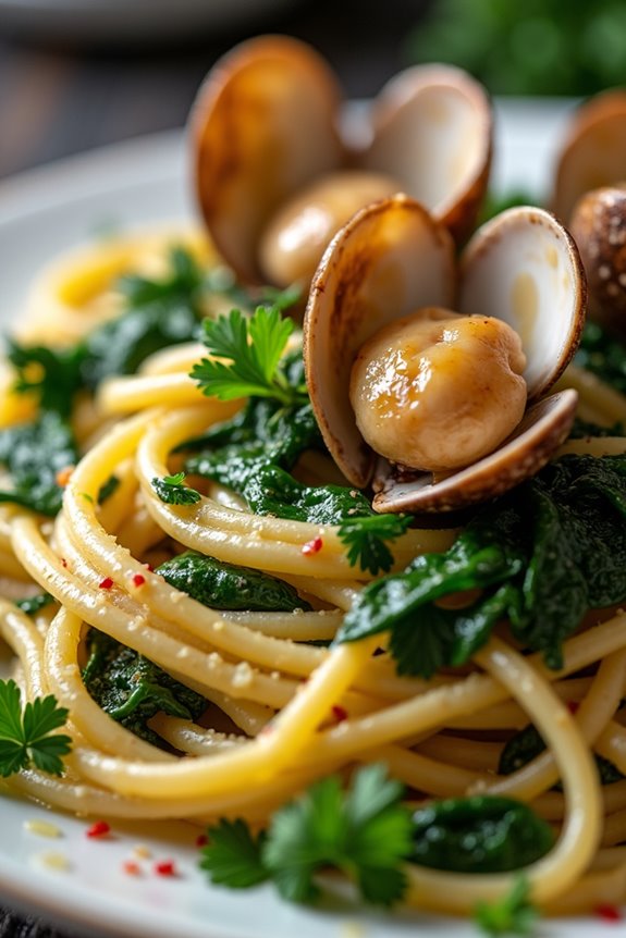 clam spinach pasta delightfully combined