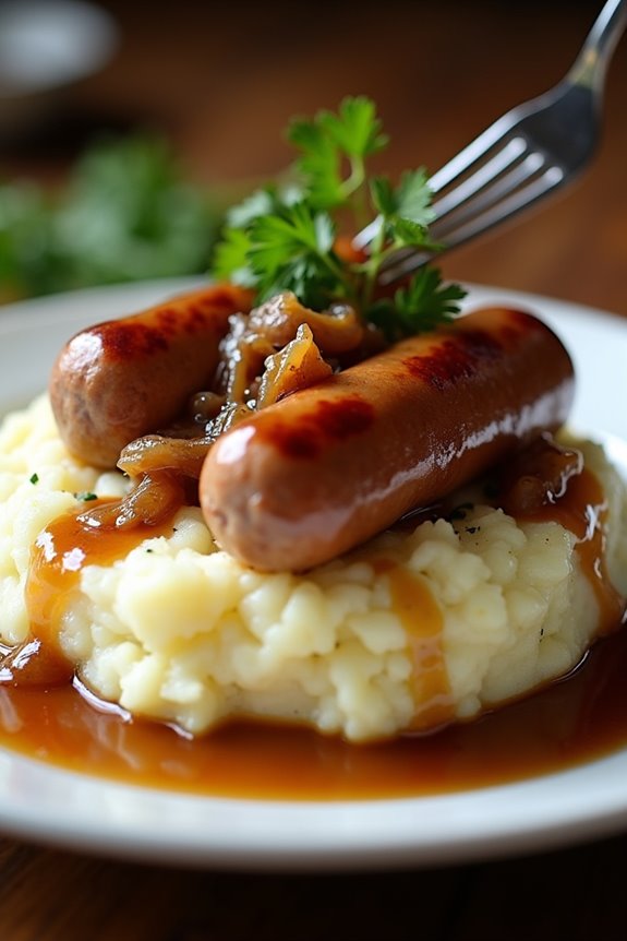 comforting sausages and mashed potatoes