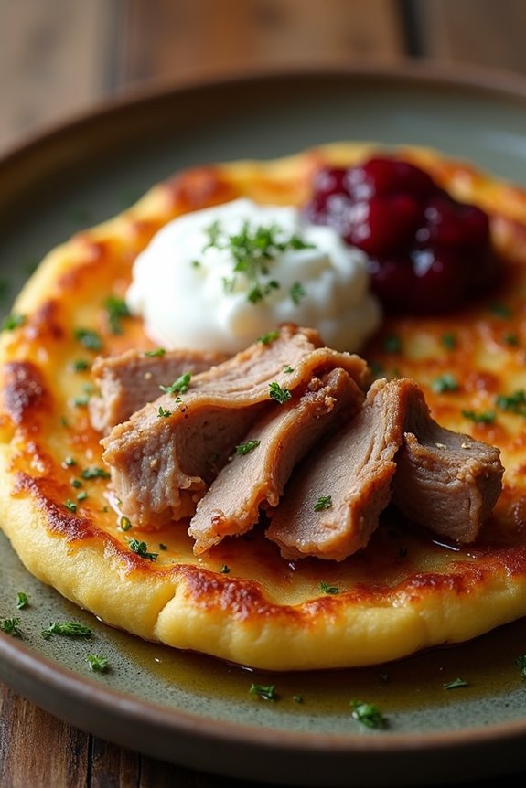 crispy pancakes with tender pork