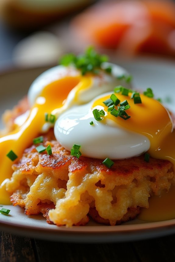 crispy potatoes with poached eggs