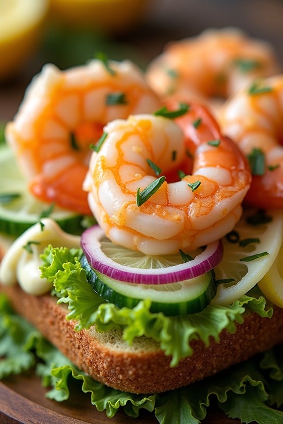 delightful open faced shrimp sandwich