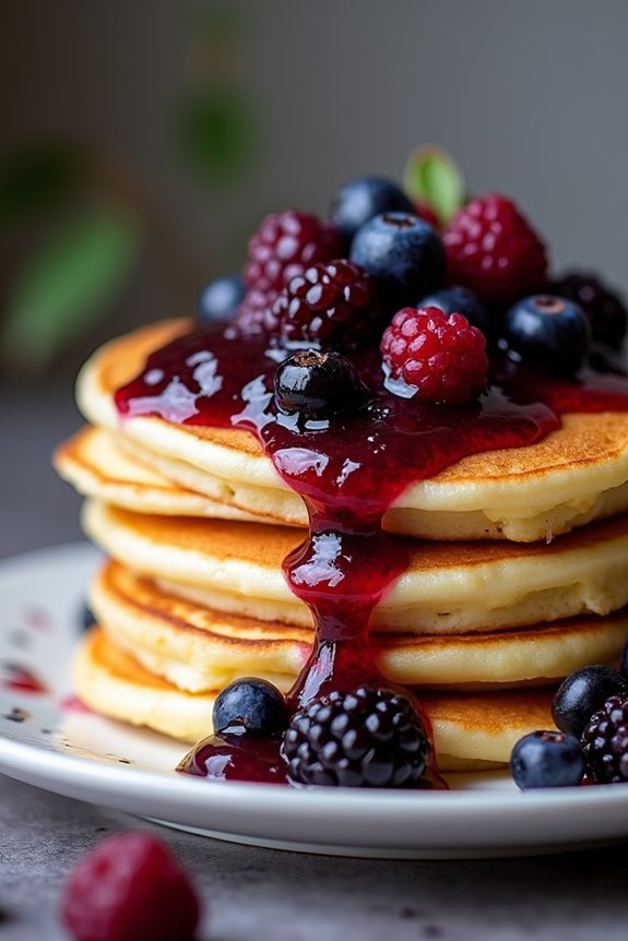fluffy pancakes with berry compote