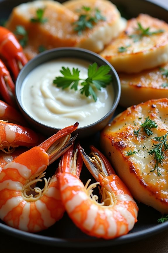 fresh seafood with dill sauce