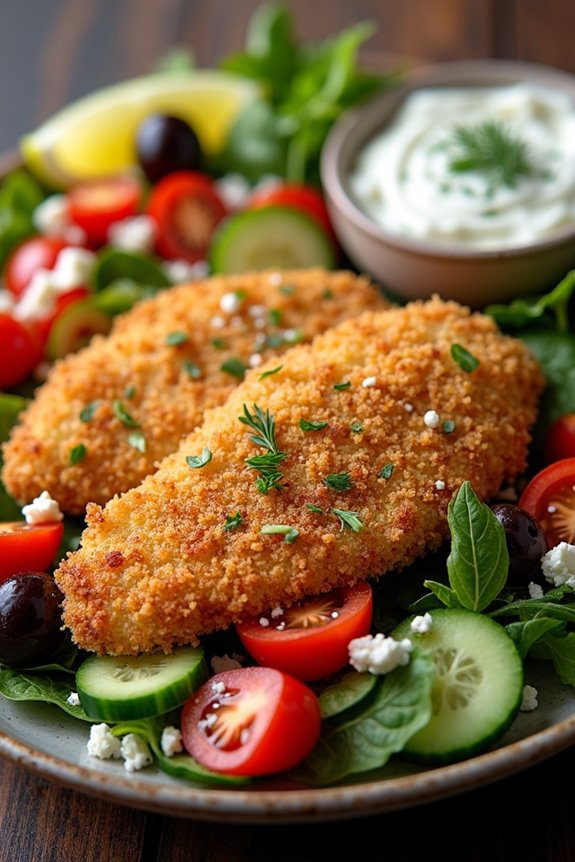 greek flavored crispy chicken schnitzel