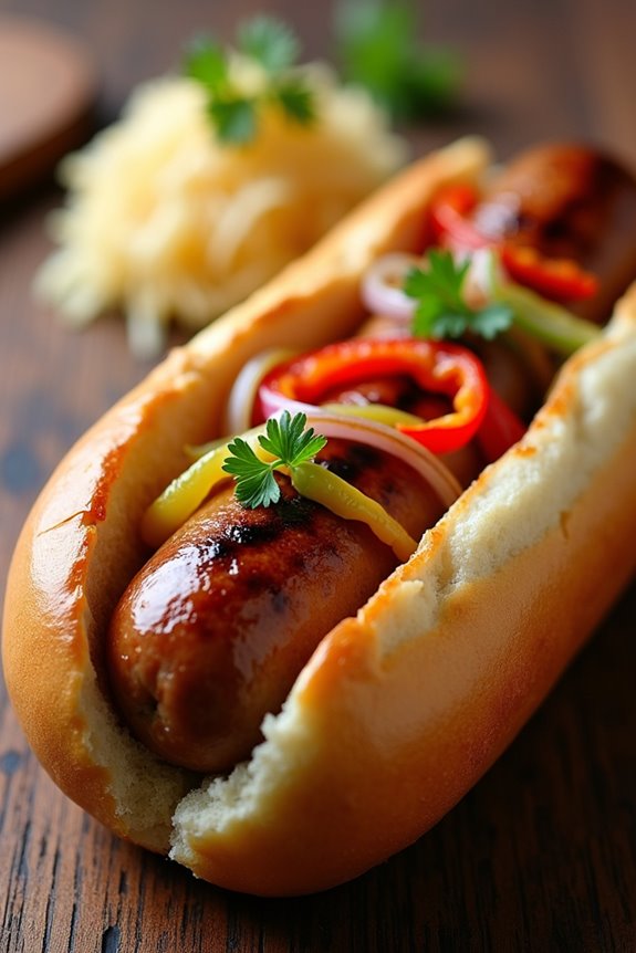 grilled bratwurst with vegetables