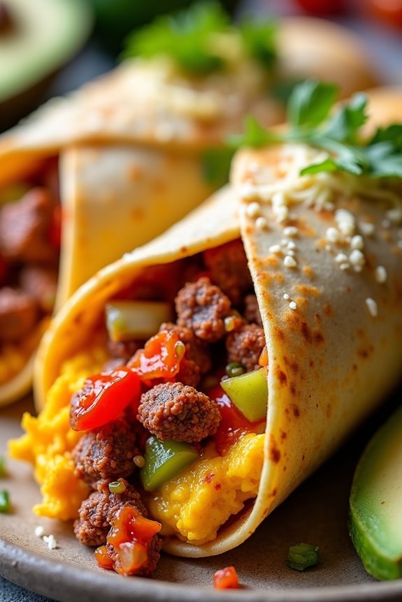 hearty chorizo egg burritos