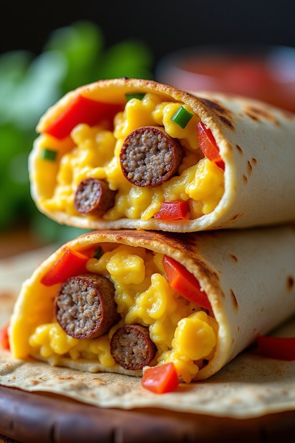 hearty sausage egg burritos