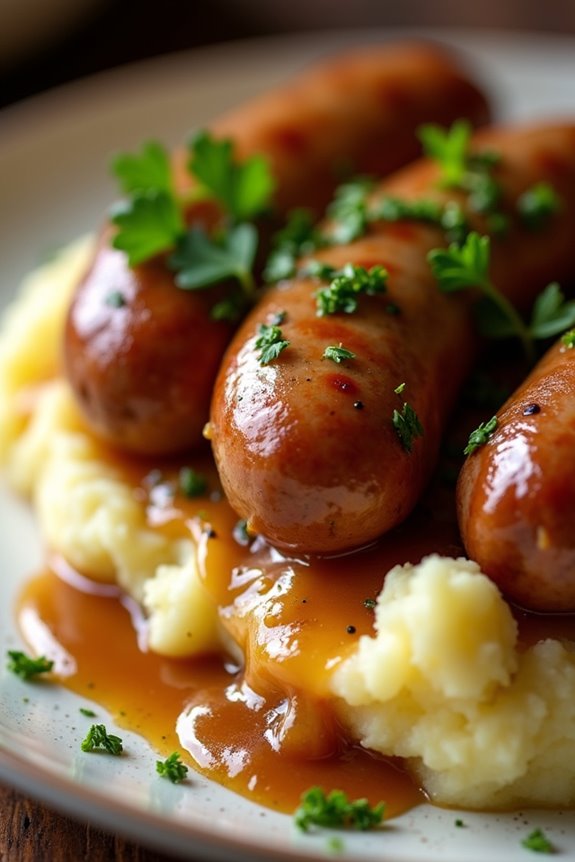 hearty sausages and mash