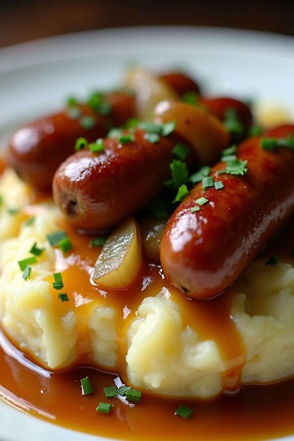 hearty sausages and mash