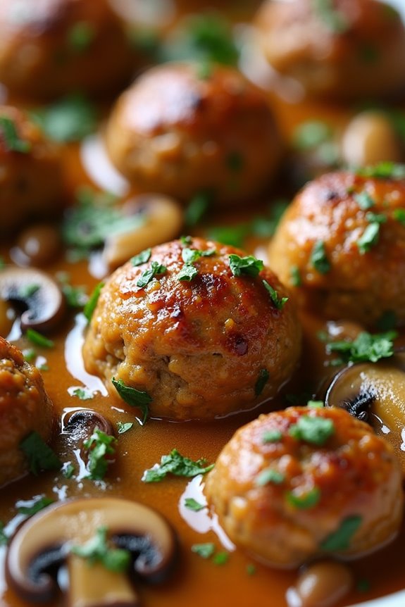 herb infused meatballs with mushrooms