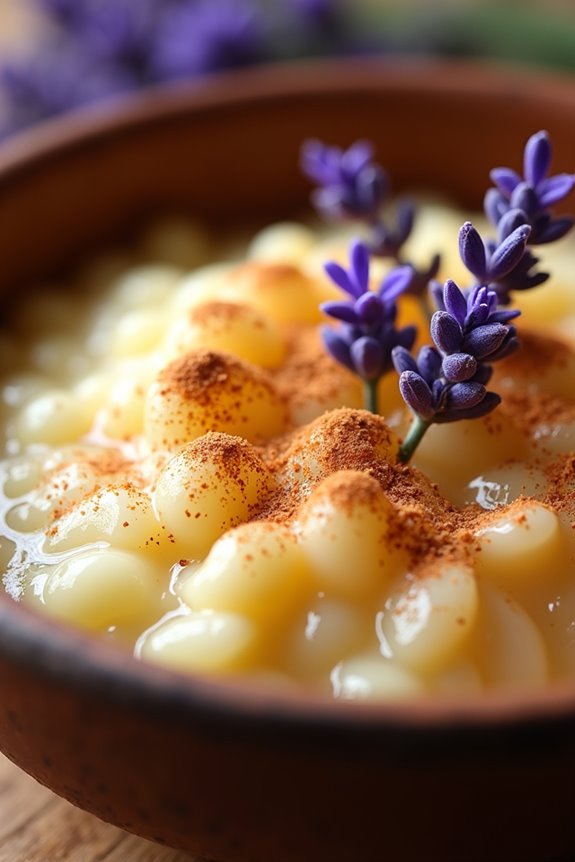 lavender infused honey rice pudding