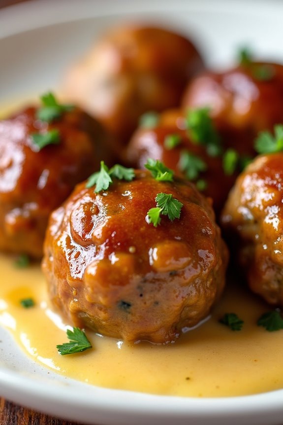 maple mustard glazed meatballs
