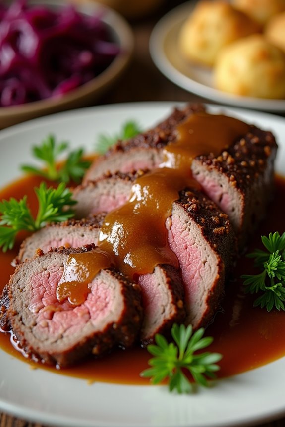 marinated beef with gingersnap gravy