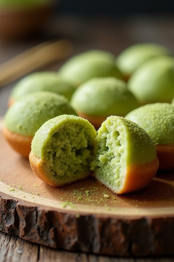 matcha infused fluffy doughnuts