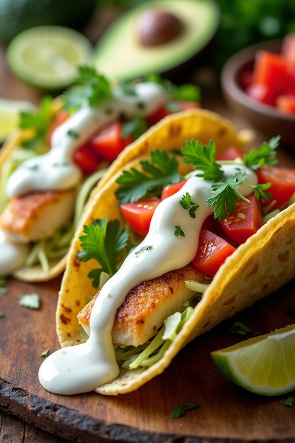 mediterranean garlic fish tacos