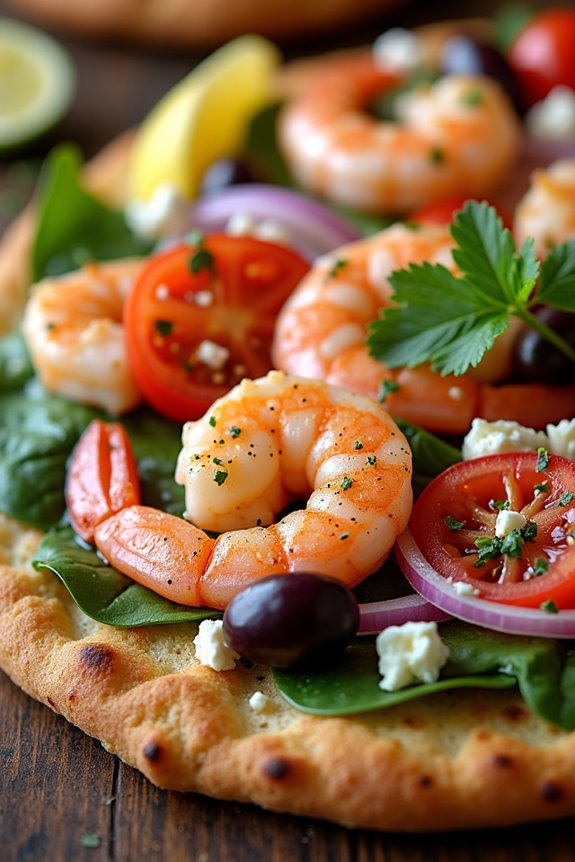mediterranean shrimp flatbread delight