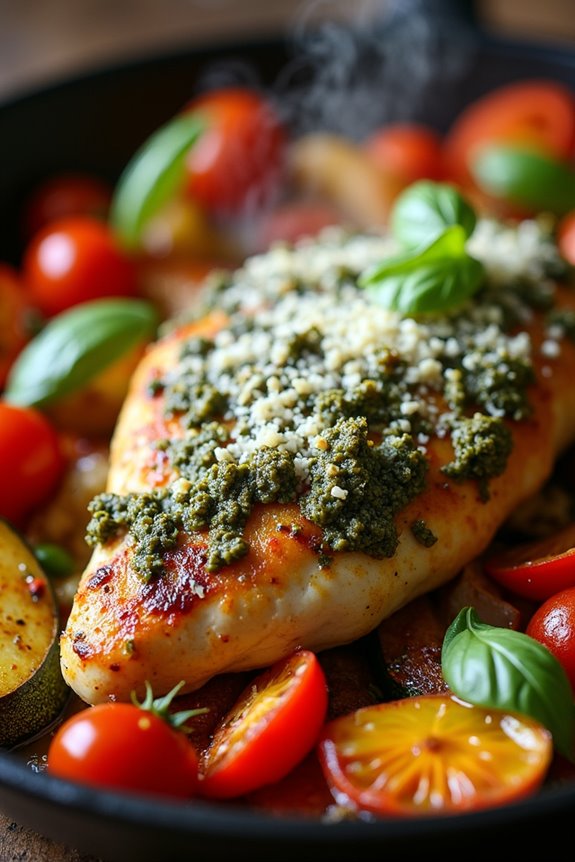 pesto chicken vegetable bake