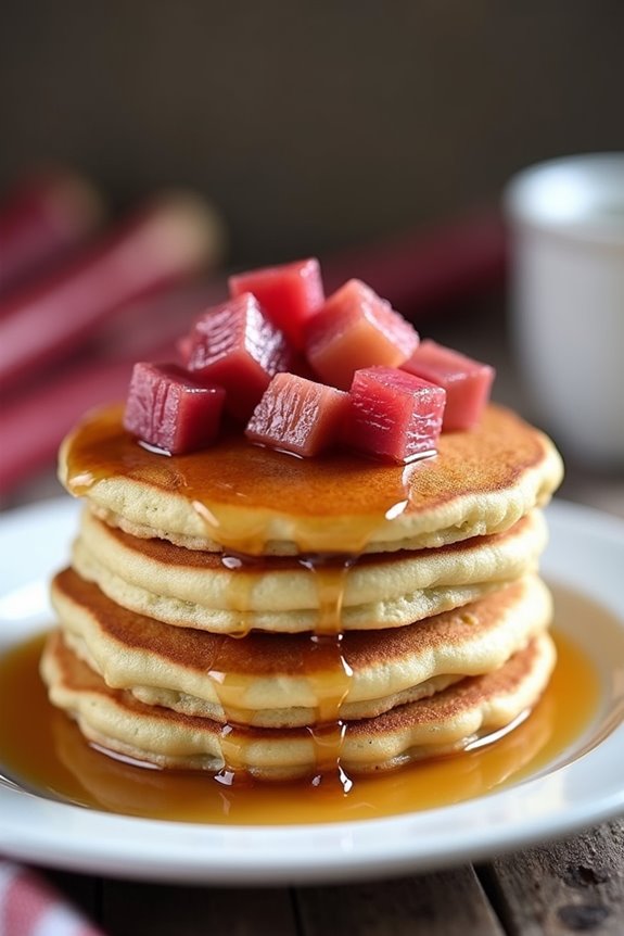 rhubarb infused fluffy pancakes