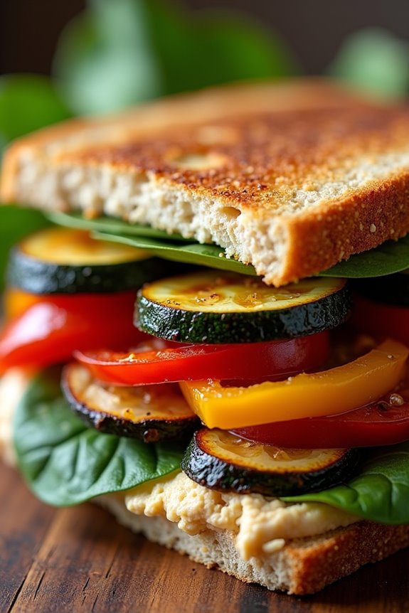 roasted vegetable hummus sandwich