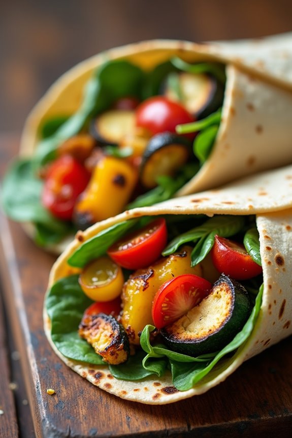 roasted vegetable hummus wraps