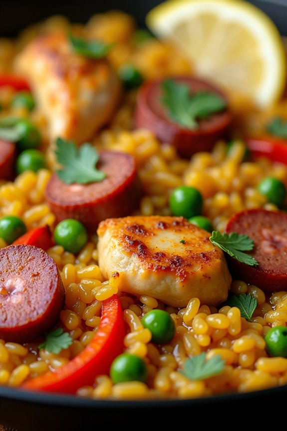saffron infused chicken chorizo paella