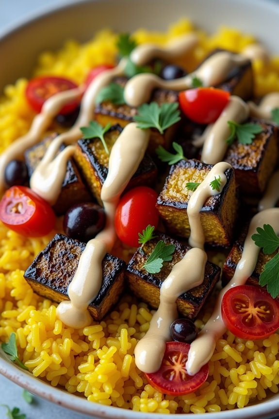 saffron rice roasted eggplant