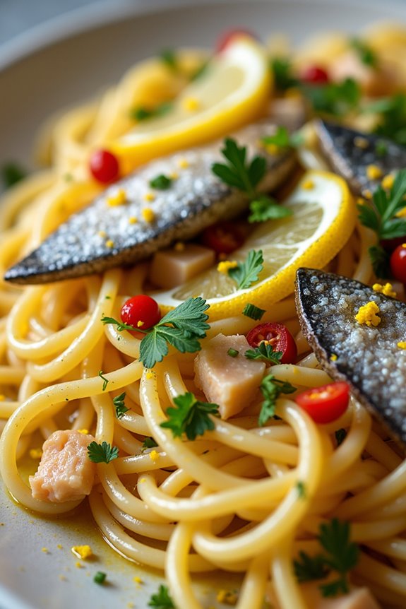 sardine pasta with lemon herbs
