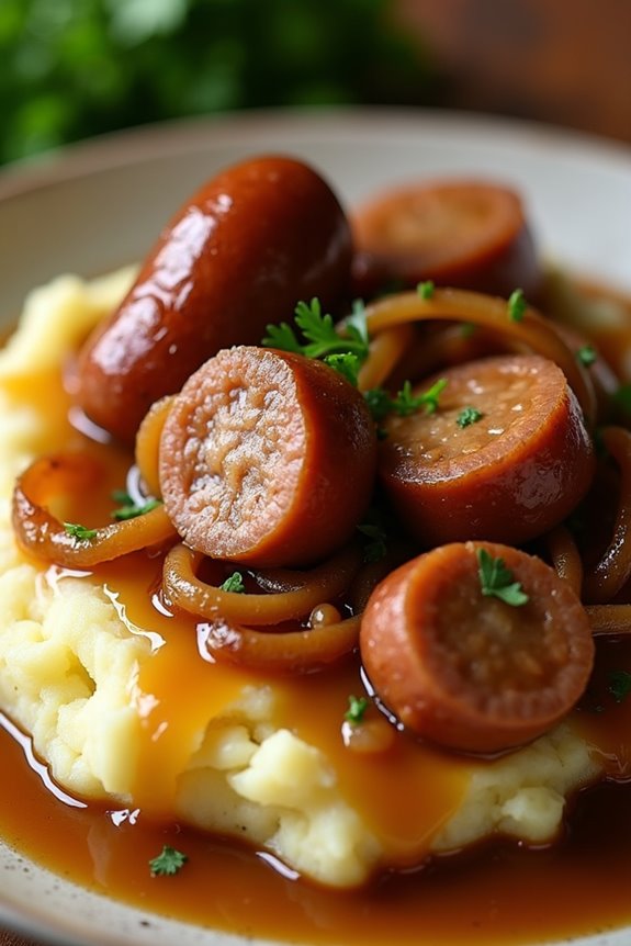 sausages mashed potatoes gravy