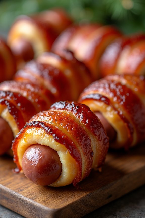 savory bacon wrapped sausages delight