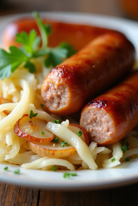 savory bratwurst with sauerkraut