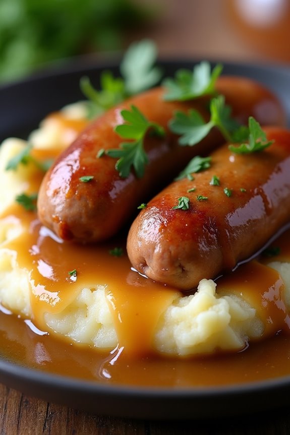 savory sausages with mash