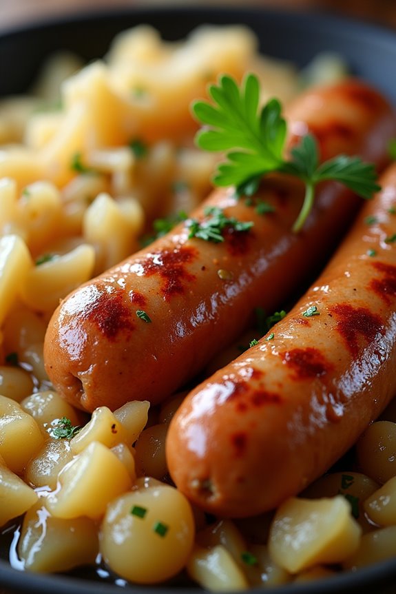 savory sausages with tangy sauerkraut
