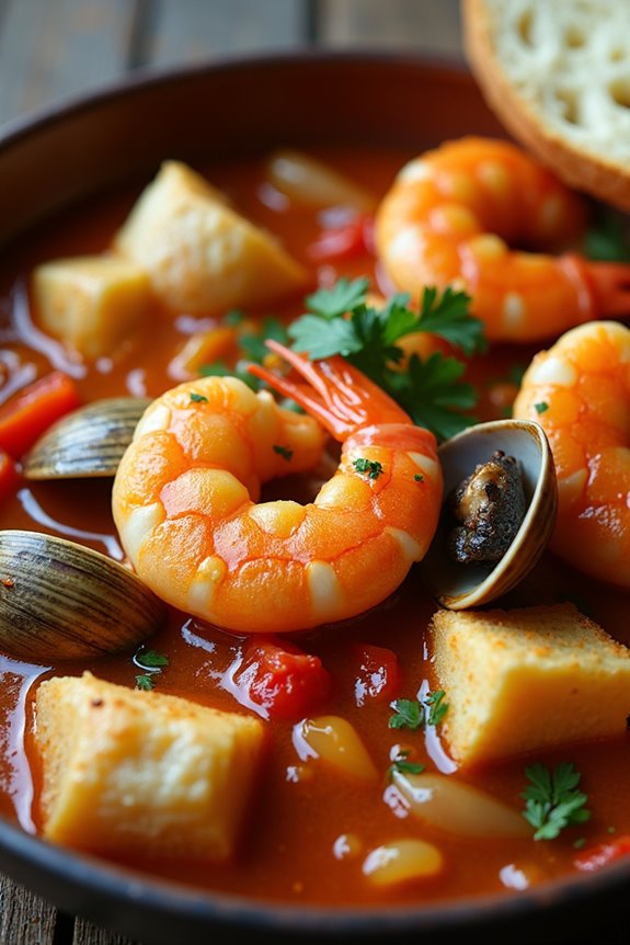 seafood stew in copper