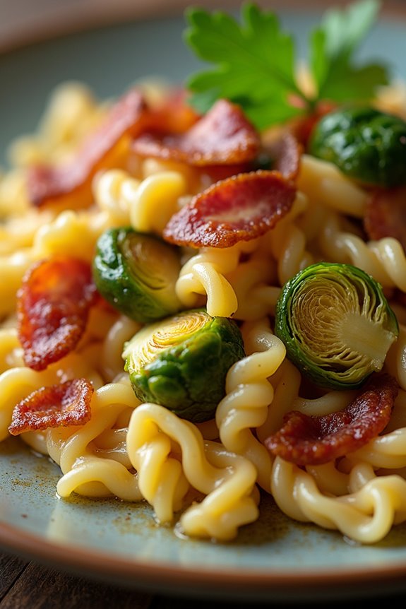 spaetzle with bacon and brussels sprouts