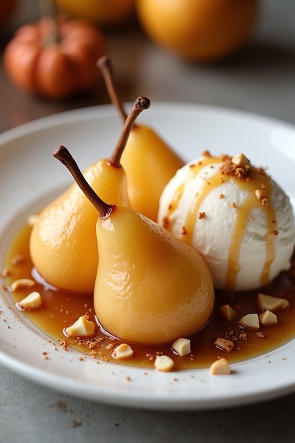 spiced pears topped with ice cream