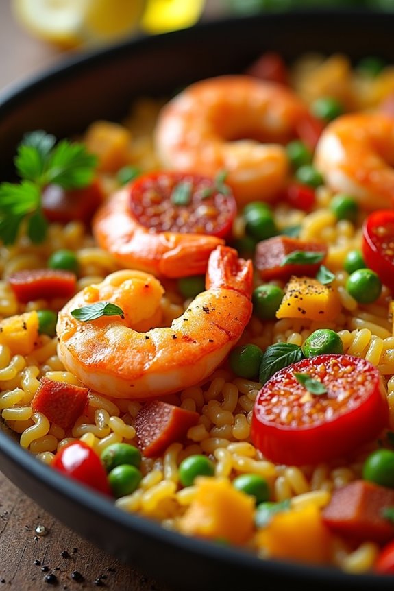 spicy chorizo shrimp paella