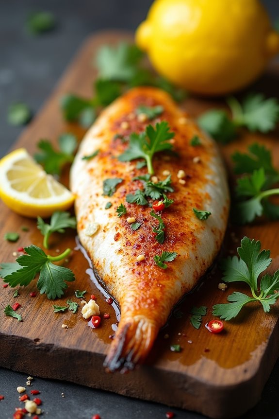 spicy garlic roasted sea bass