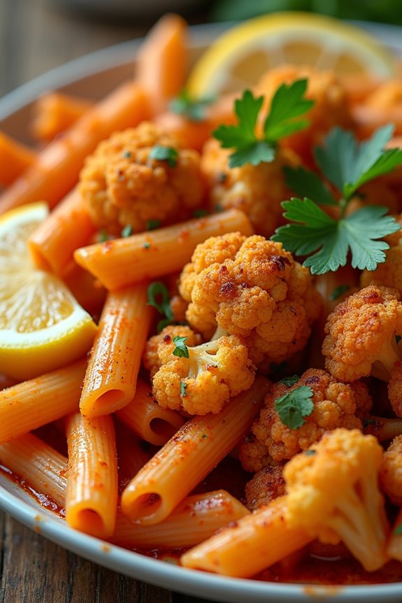 spicy roasted cauliflower pasta