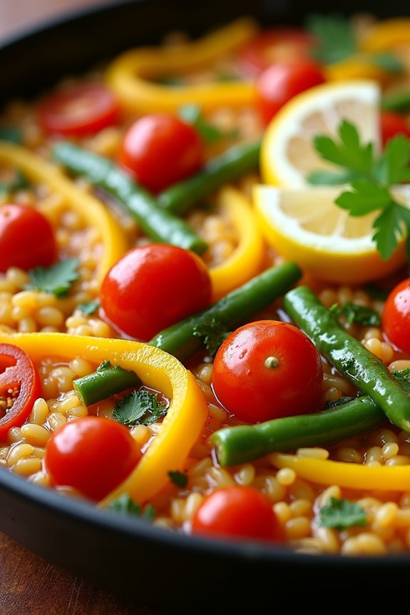 vibrant seasonal vegetable paella