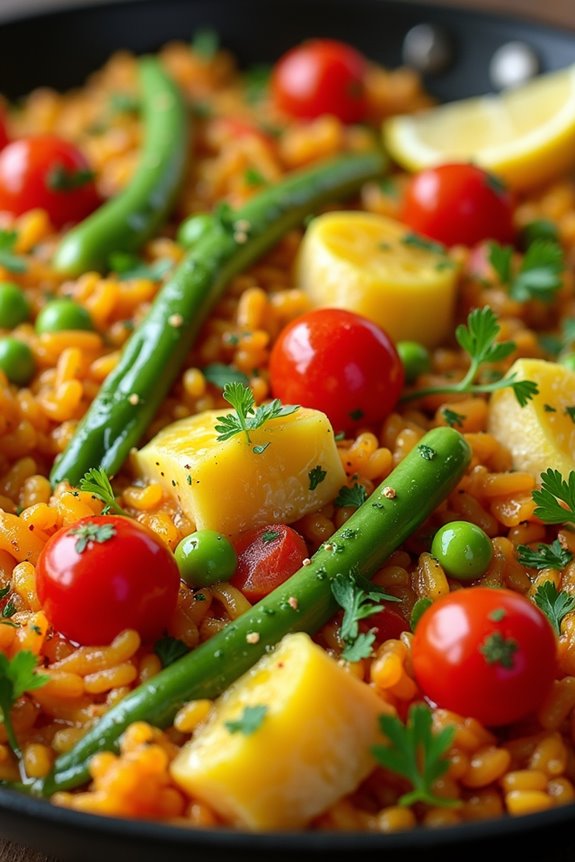 vibrant seasonal vegetable paella